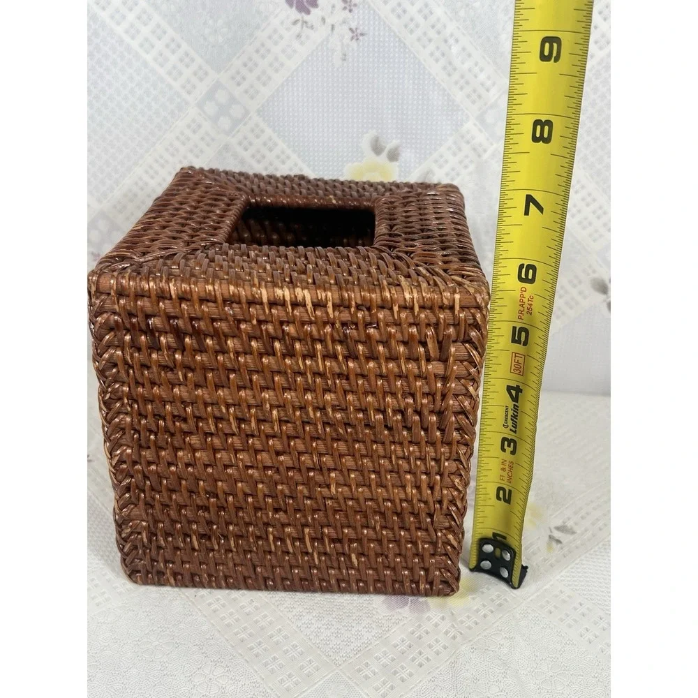 Vintage Wicker Rattan Wood Square Tissue Box Cover Holder‎ Tropical Coastal